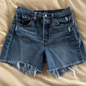 Levi's Blue Jean Shorts High-Waisted Raw Hem